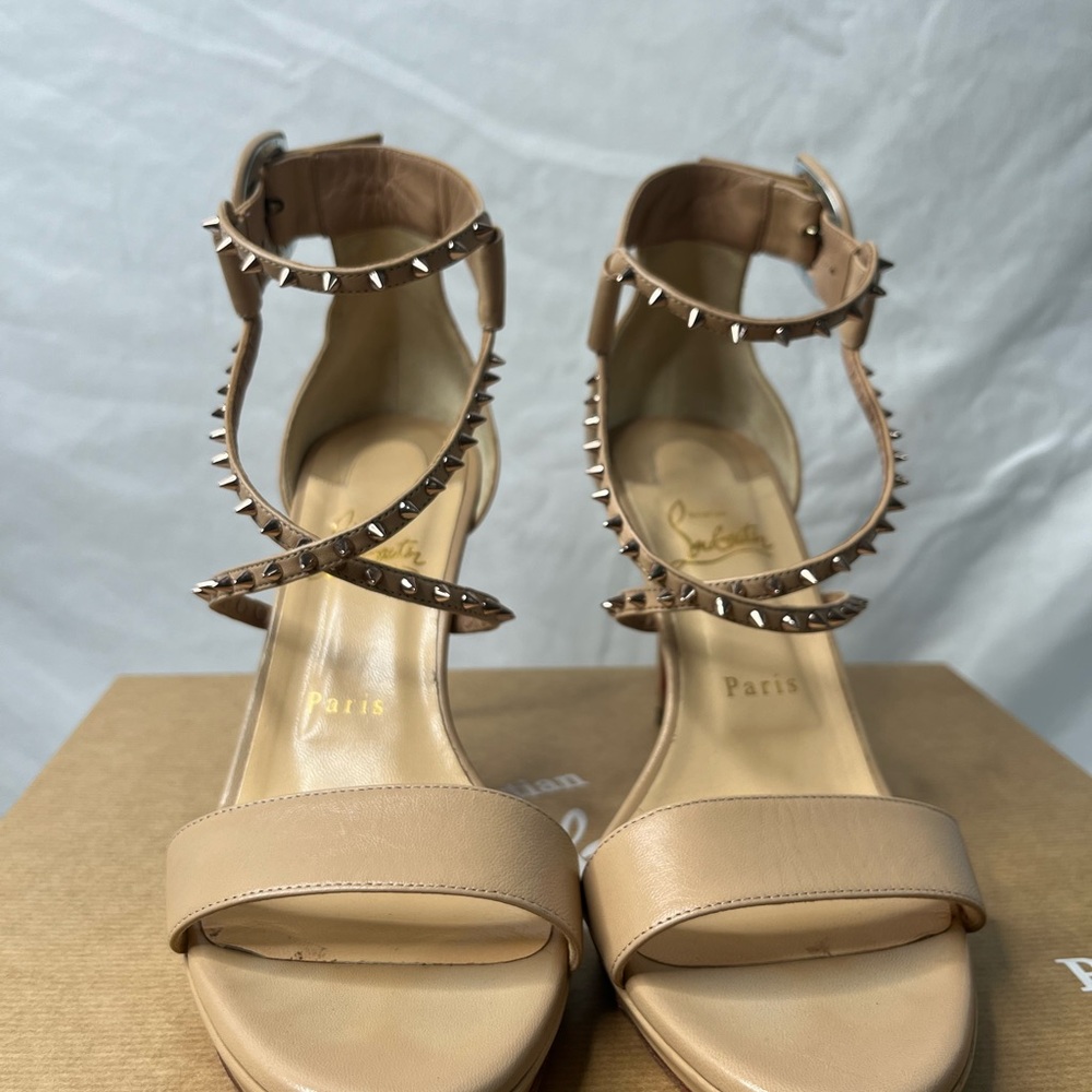 Christian Louboutin Tan Heeled Sandals with Studded Details